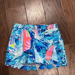 Lilly Pulitzer Nautical Skort Sailboat Pattern Scallop Hem Size 0 Blue Pink